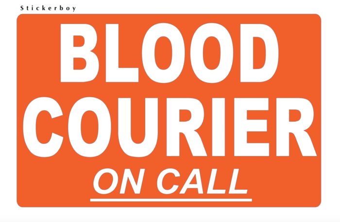Blood courier on call dash card