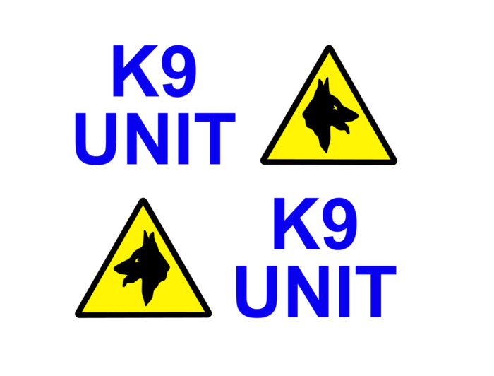 k9 unit with triangle warning sign